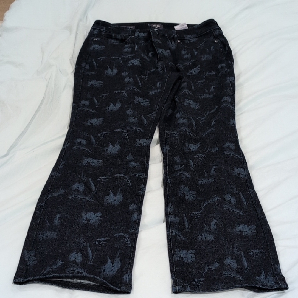 NYDJ Dark Blue Floral Wide Leg Jeans